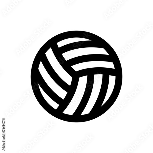 An illustration of a black and white volleyball with curved lines forming its design in a circular shape view