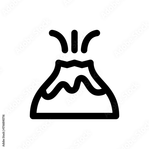 Illustration of a volcano with smoke rising from its crater in a simple black outline style design concept