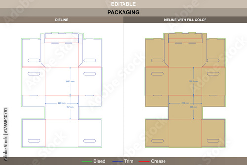 Custom flip top box with handles dieline structured in vector design smooth printing workflow and reliable packaging folds with precise die line panels for easy carrying