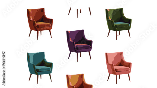 Assortment of Upholstered Accent Chairs in Various Colors on White Background armchair upholstered chair