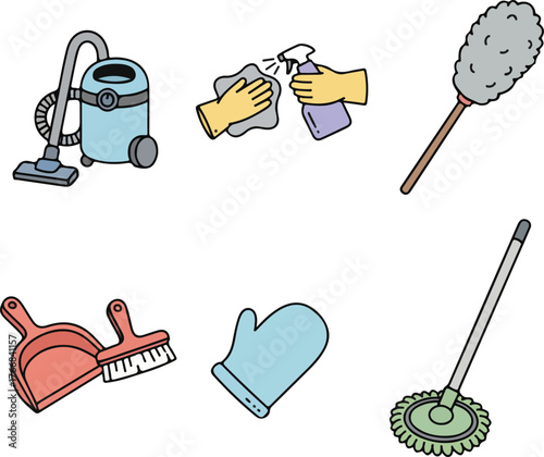 Dust Cleaning Tools Flat Icons Set