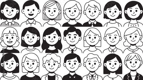 Set of diverse people icons simple line art avatars perfect for user interface and profile representation