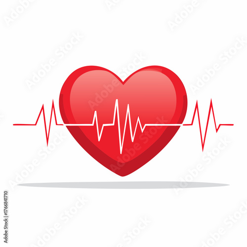 Red heart with ekg line vector illustration on white background