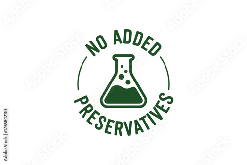 Green circular stamp with a laboratory flask icon indicating no added preservatives