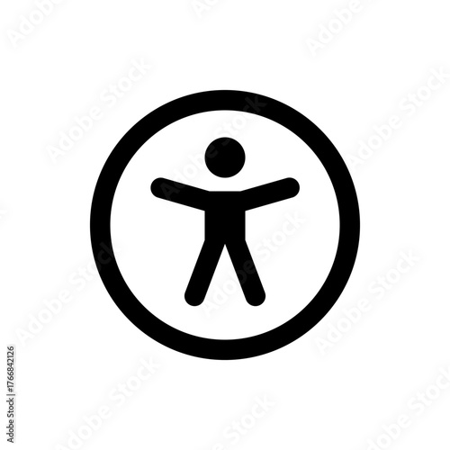 Black and white international symbol of access featuring a person inside of a circle for accessibility needs