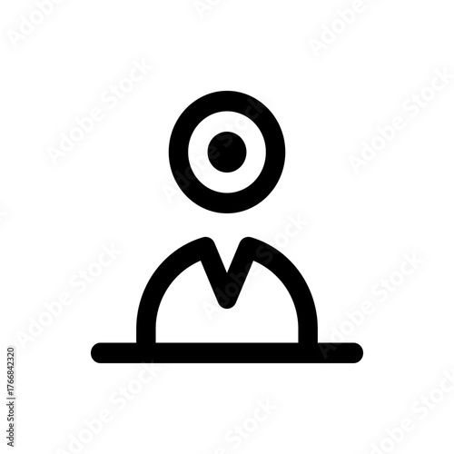 Abstract representation of a person with a circular head and shoulders on a horizontal line base