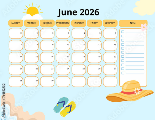 2026 Monthly calendar, Pastel seasonal 