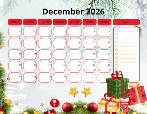 2026 Monthly calendar, Pastel seasonal 