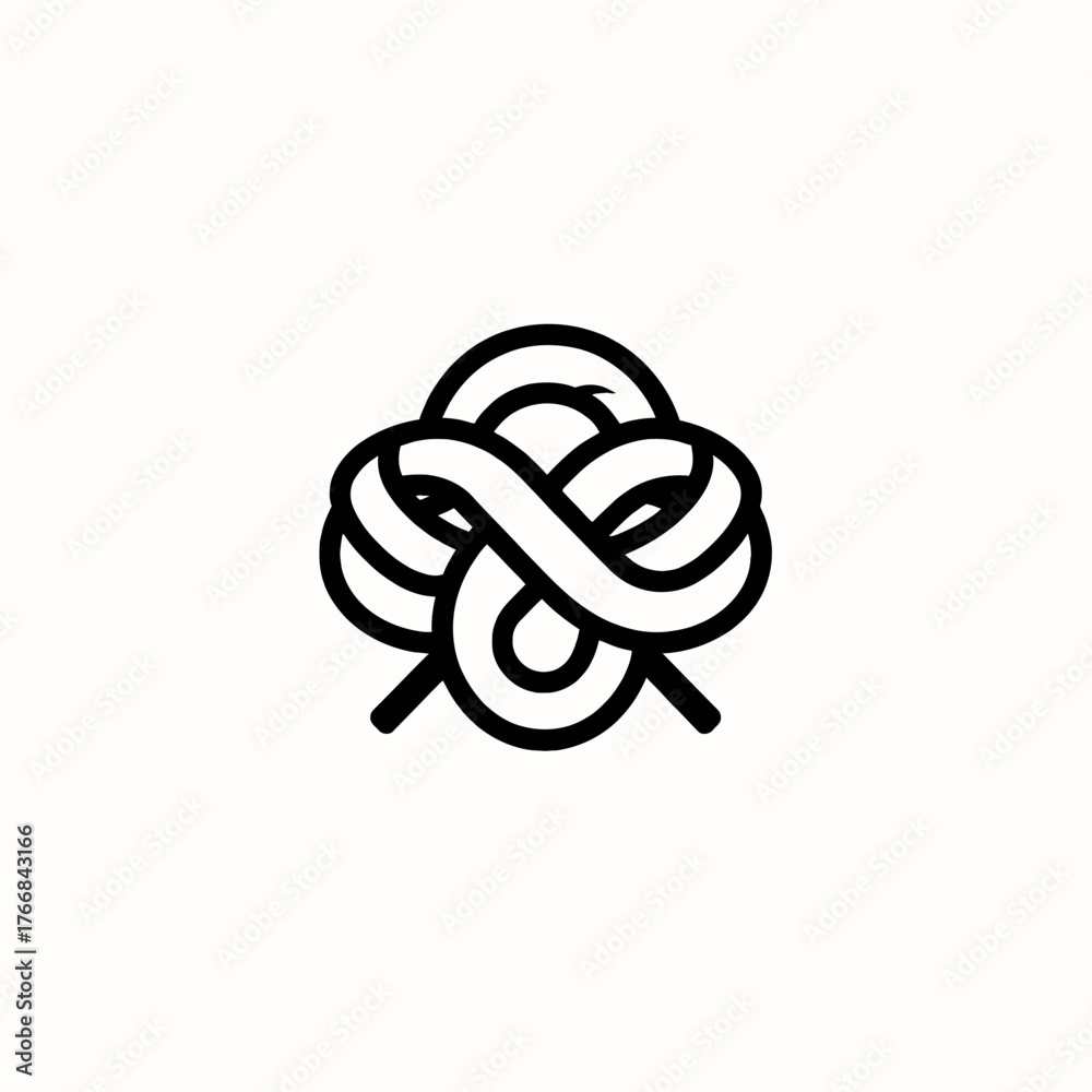 Fototapeta premium Abstract knot-like design with interweaving lines and a minimalist, modern aesthetic on a white background.