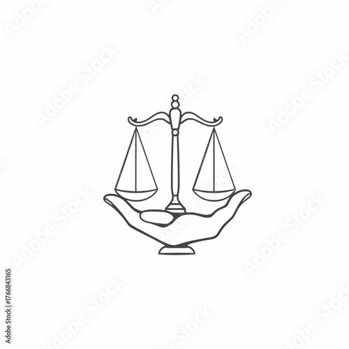 Hand holding scales of justice, representing fairness, balance, and legal concepts in a minimalist design.