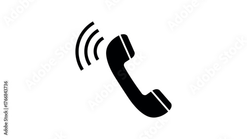 Black telephone receiver icon with sound waves call