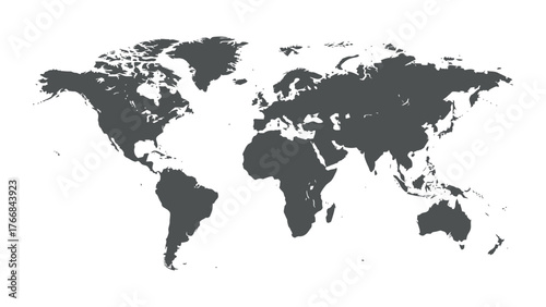 Dark gray world map silhouette on white background