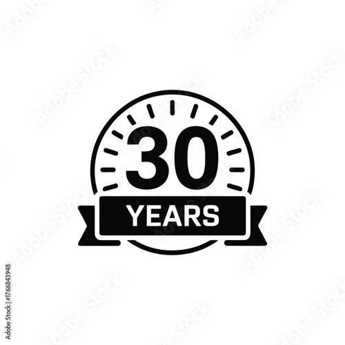 Black and white emblem celebrating thirty years of achievement and success