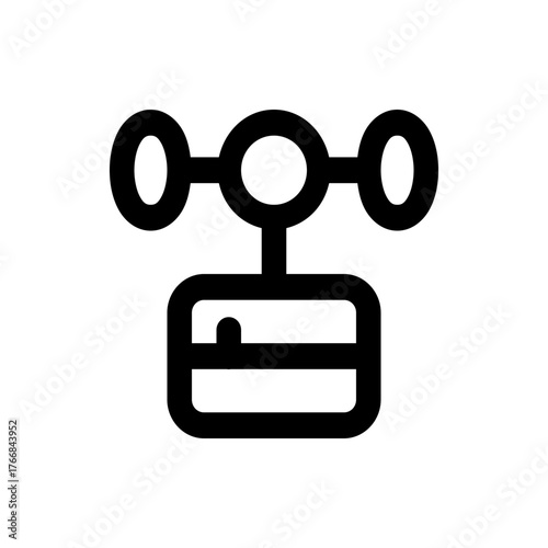 Illustration of an anemometer with three cups connected to a rectangular base in black outline style