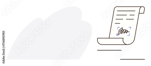 Scroll-thumbs up document marked with a handwritten signature enclosed in a rectangular border. Ideal for contract signing, authorization, legal agreements, business processes, digital workflows