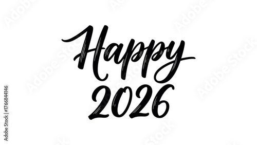 Hand-lettered Happy 2026 text on white