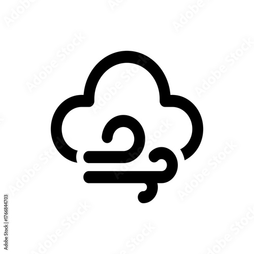 Illustration of a black cloud with wind blowing from it on a white background weather forecast icon style
