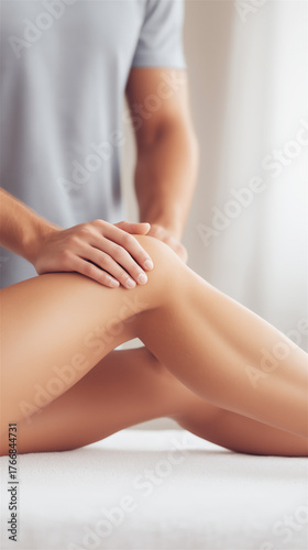 Professional masseur giving relaxing leg massage in spa, concept of wellness, therapy and body care.