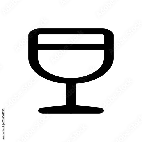 Illustration of a simple black wine glass with a thick stem and rounded bowl against white background