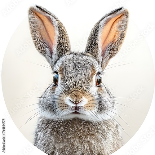 Close up portrait of a fluffy brown and grey rabbit with large ears bunny hare photo