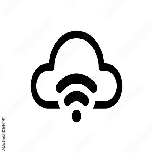 Black and white cloud icon with wifi symbol indicating cloud computing and wireless internet connectivity access
