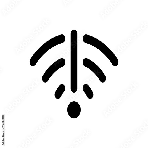Black wifi signal icon with three curved lines and a vertical line above a circle on a white background