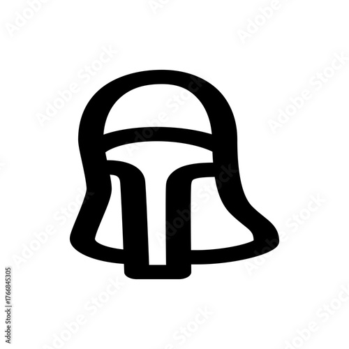 Stylized black outline of a bell shape with a curved top and a narrow base on a white background