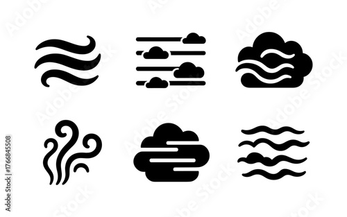 Minimalist weather icons collection featuring clouds and wind symbols