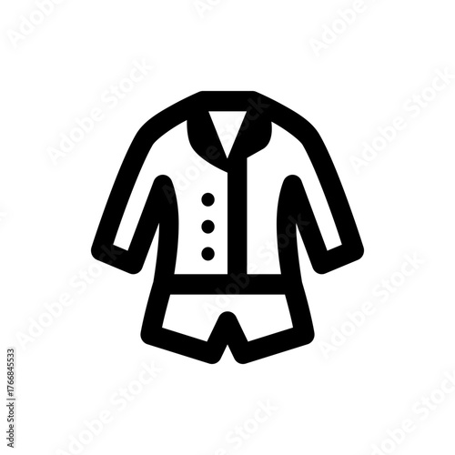 Illustration of a short sleeved button down shirt and shorts outfit with a thick black outline style