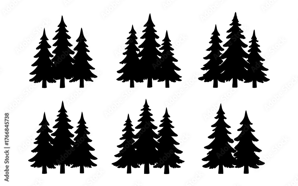 Obraz premium Silhouette collection of pine tree groups for nature designs
