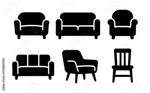 Silhouette set of sofas and chairs in modern minimalist design