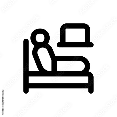 Illustration of a person reclining in a bed with a pillow visible in a simple black and white drawing