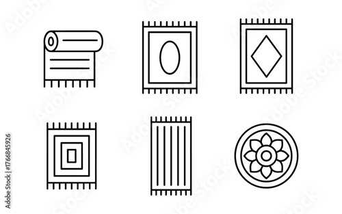 Minimalist line icons of various rugs and patterns for home decor designs