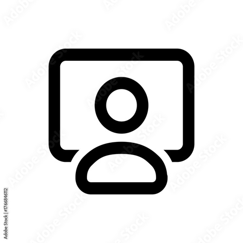 Illustration of a person icon with a head and shoulders inside a rounded rectangle frame symbol icon