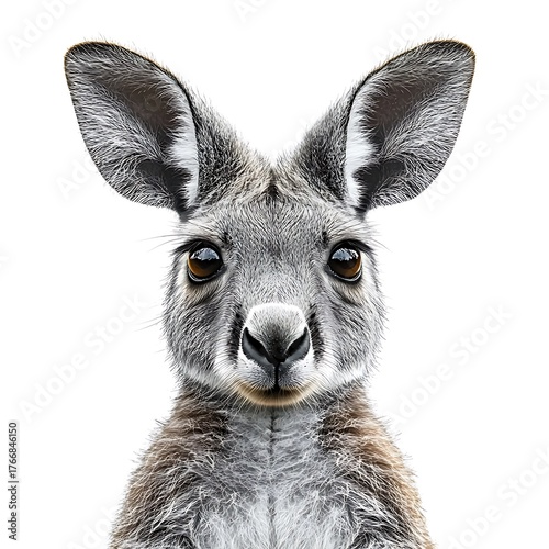 Close up portrait of a young kangaroo with large ears and brown eyes marsupial animal photo