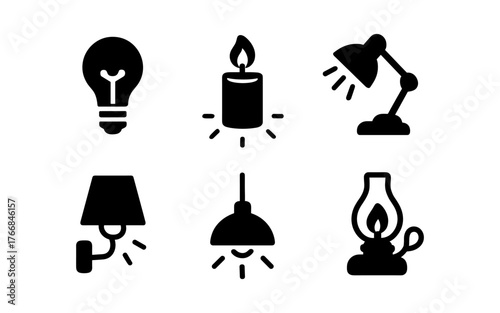 Minimalist silhouette icons of various lighting sources