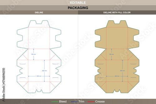 Folding box dieline structured in vector design premium printing setup and durable packaging panels with accurate die line marks for neat assembly and functional use