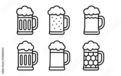 Minimalist beer mug collection in outline style with foam variations