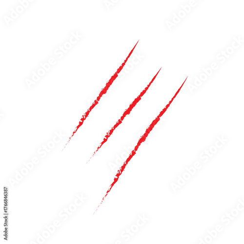 Red claw marks on a white background.