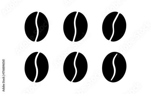 Minimalist black coffee bean icons on white background