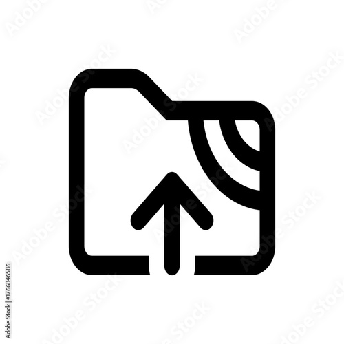 Outline of a folder icon with an arrow pointing upwards and two curved lines in the upper right corner