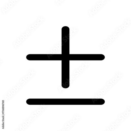 Illustration of a simple black plus sign with a horizontal line beneath it on a white background view