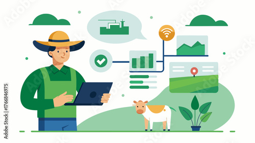 A collaborative digital platform where farmers can share data and insights on grazing management techniques promoting knowledge sharing and continuous improvement in the industry.. Vector illustration