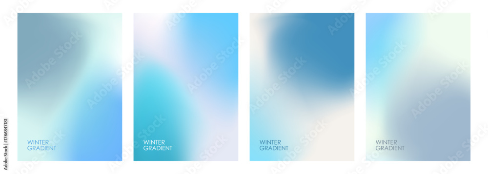 Fototapeta premium Set of Winter theme blurred gradients backgrounds. Defocused templates for Winter season creative graphic design. Vector illustration.