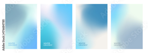 Set of Winter theme blurred gradients backgrounds. Defocused templates for Winter season creative graphic design. Vector illustration.