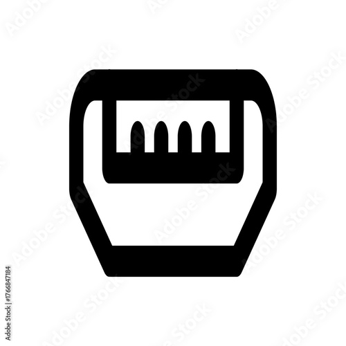 Illustration of a black usb mini b connector with four internal pins on a white background in vector format