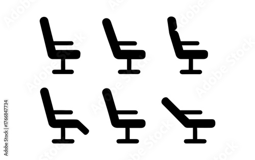 Six silhouette office chair icons displaying adjustable positions