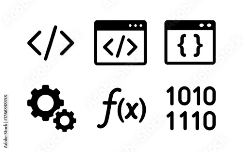 Minimalist coding icons for web development and programming design projects