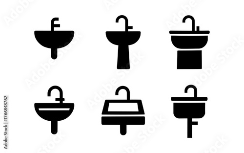Minimalist bathroom sink icons set for interior design projects and apps