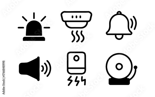 Set of alert and alarm icons in minimalist style for safety and security